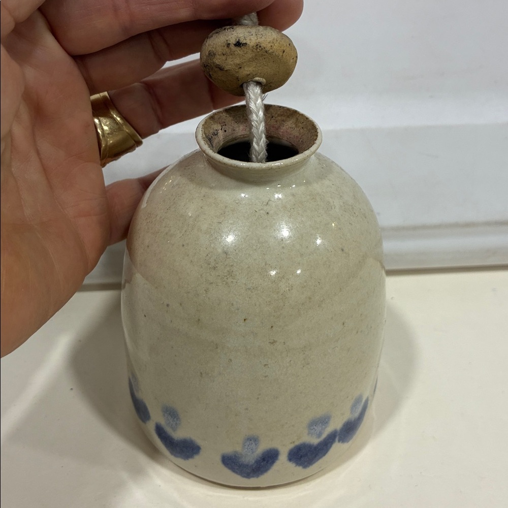 Handcrafted Stoneware Oil Lamp Infuser With Cotton Wick Vase Blue Heart Design
